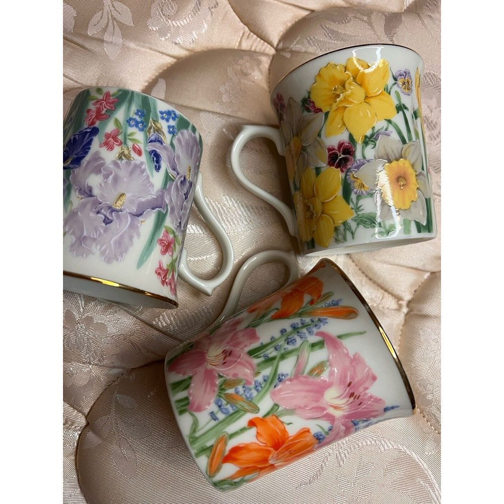 LENOX 3 Of 4 The Flower Blossom Mug Collection Suzanne Chee 1995 Iris Daffodil +